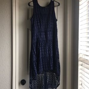 Navy Blue Lace Dress With Belt